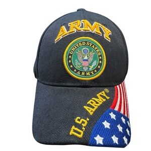 Official‎ U.S. Army Black Cap with logo patch and American Flag embroidered